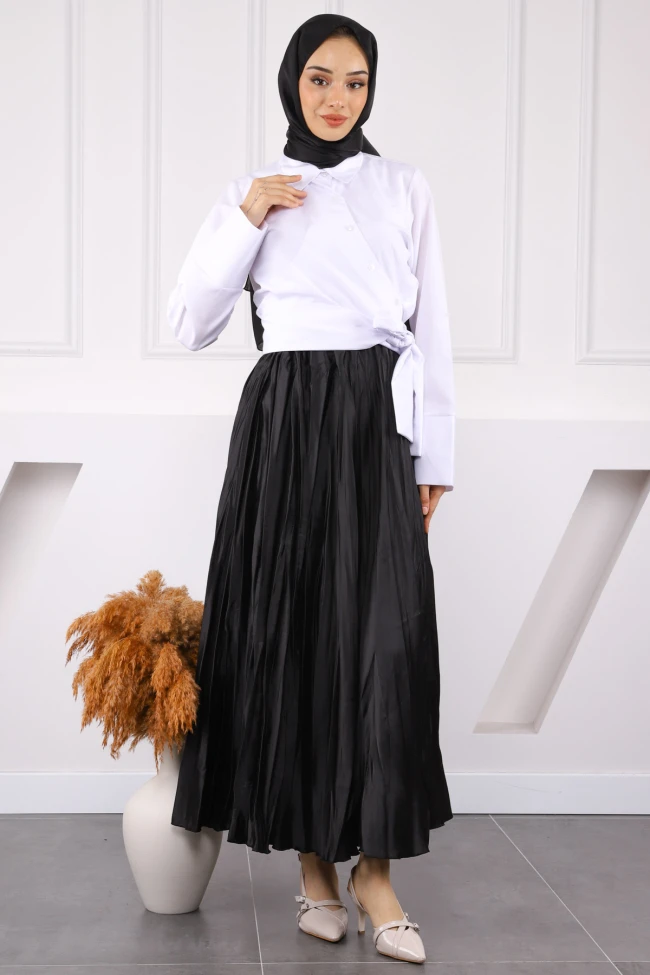 Beyaz Bel Bağlamalı Crop Gömlek