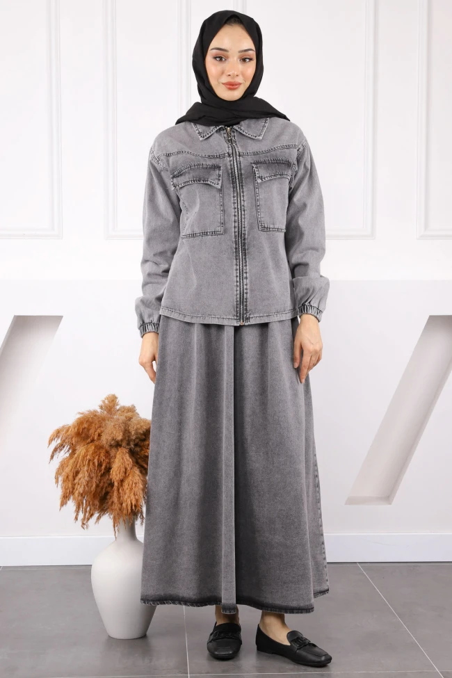 Füme Ceket Etekli Kot Takım