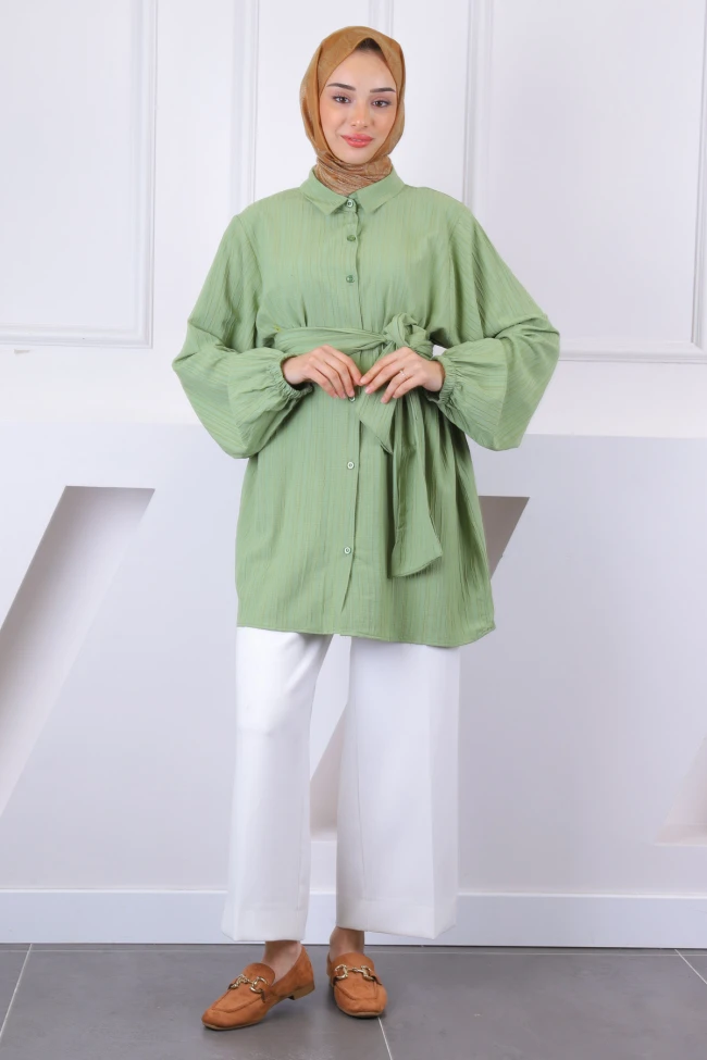 Haki Bel Kuşaklı Tunik