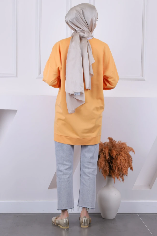 Hardal Pamuklu Kumaş Yan Yırtmaçlı Sweat