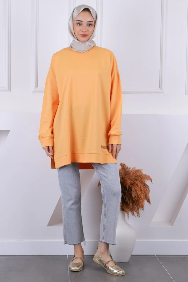Hardal Pamuklu Kumaş Yan Yırtmaçlı Sweat