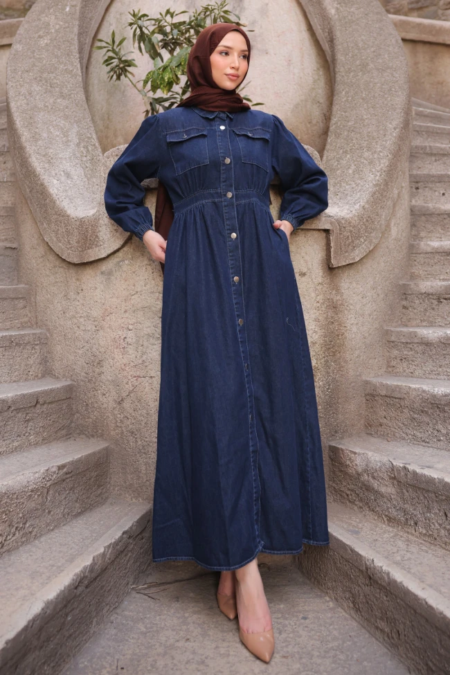 Lacivert Cepli Kot Elbise