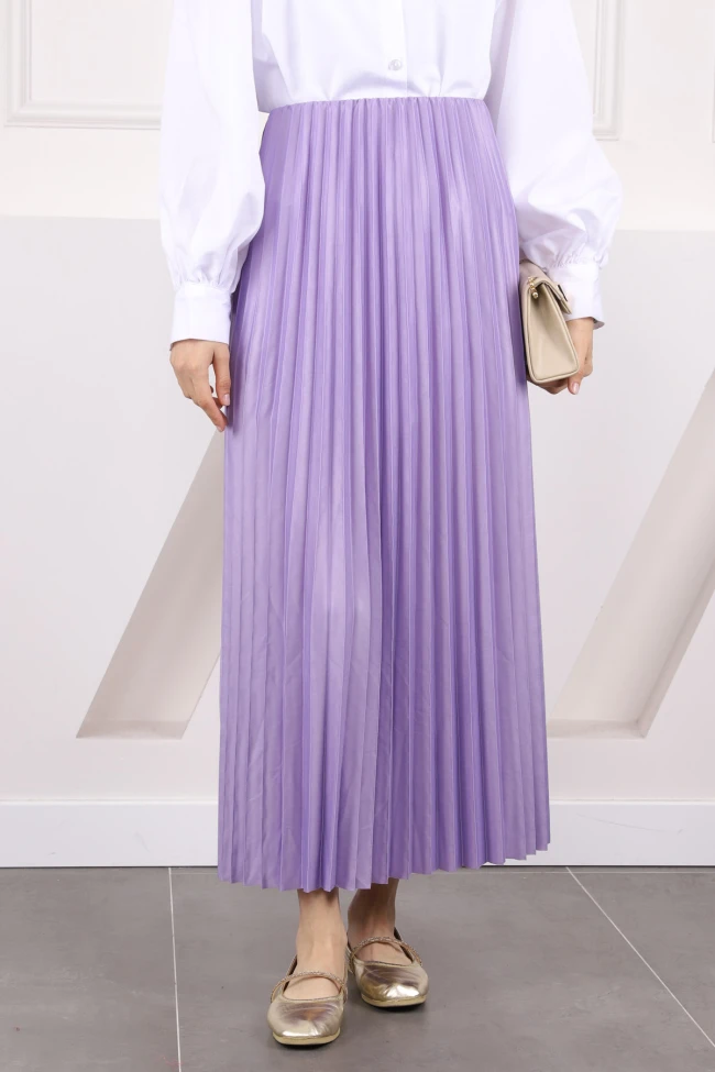 Lila Bel Lastikli Piliseli Etek