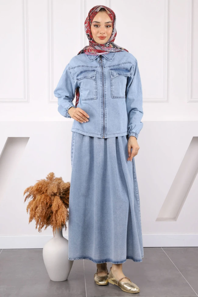 Mavi Ceket Etekli Kot Takım