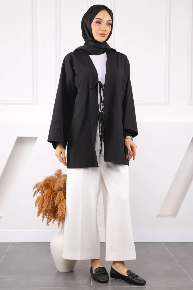Siyah Ön Bağlamalı Kimono