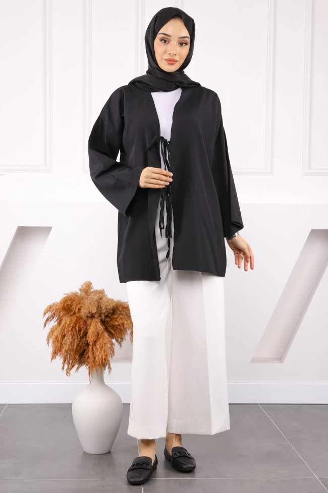 Siyah Ön Bağlamalı Kimono