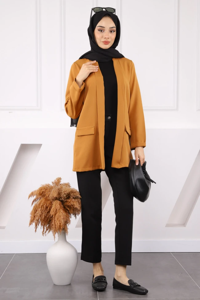 Taba Şal Yaka Krep Ceket