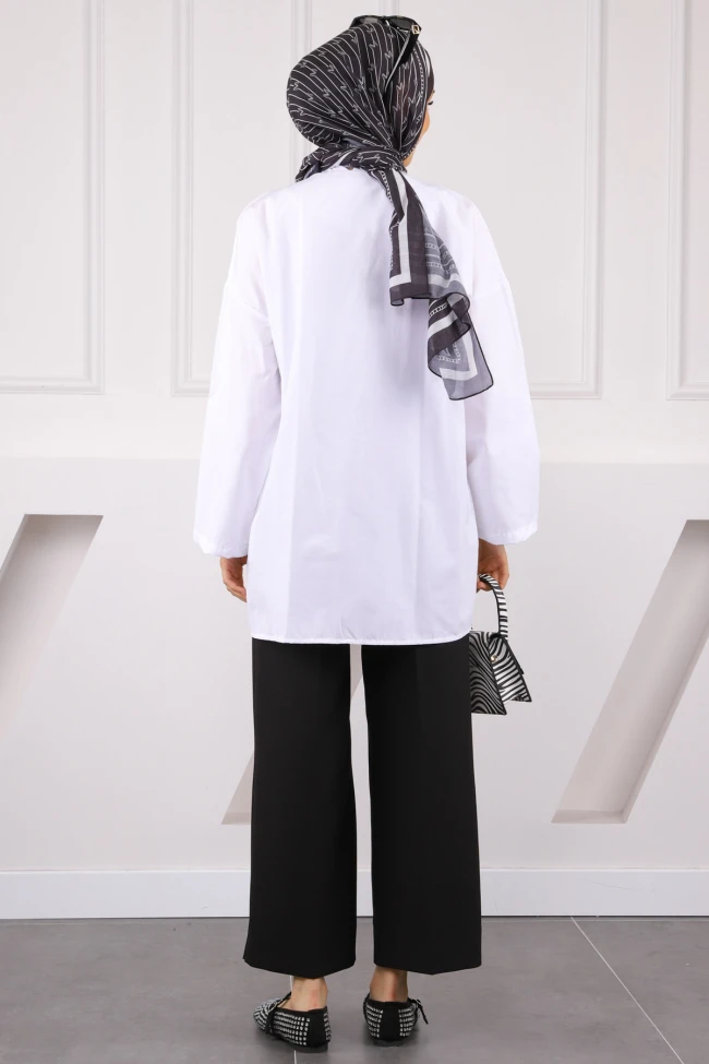 Beyaz Ön Bağlamalı Kimono