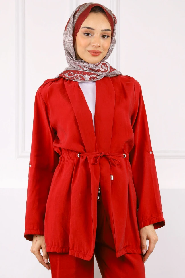 Bordo Beli İpli Ceket Pantolonlu Takım