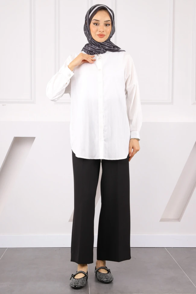 Ekru Düğmeli Gömlek