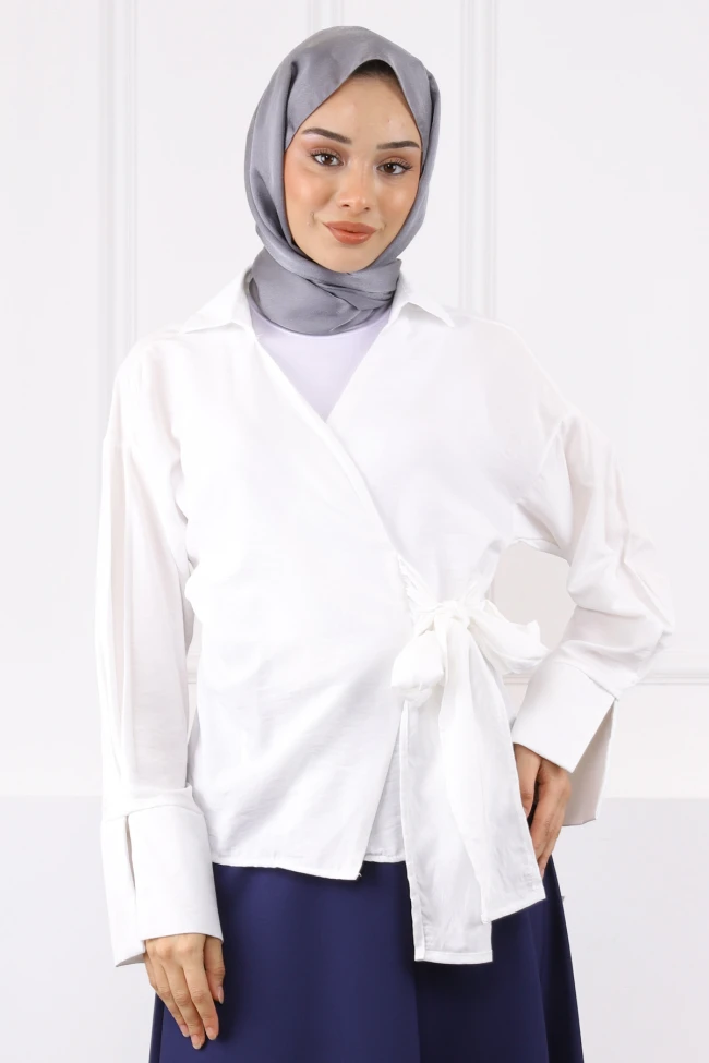 Ekru Yandan Bağlamalı Gömlek