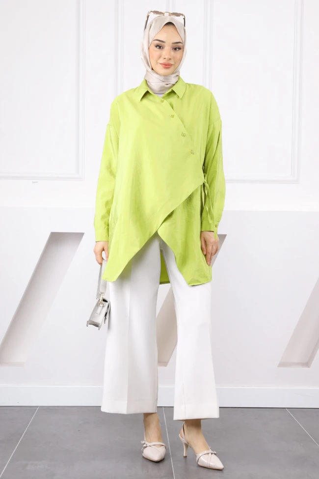 Fıstık Yeşili Yandan Bağlamalı Modal Tunik