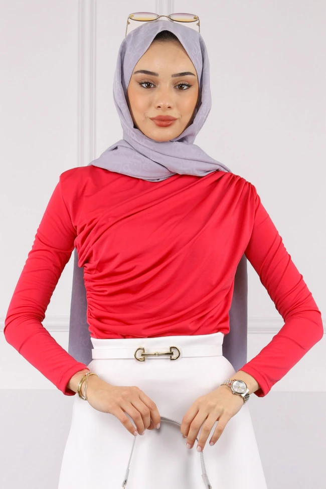 Fuşya Önü Drapeli Sandy Bluz