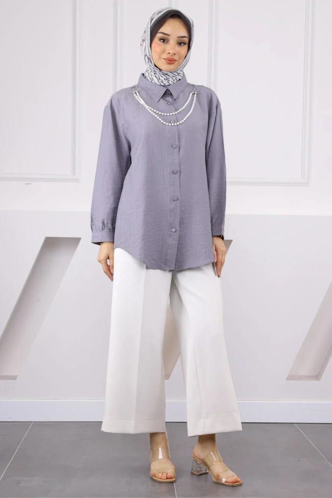 Gri İnci Kolyeli Gömlek