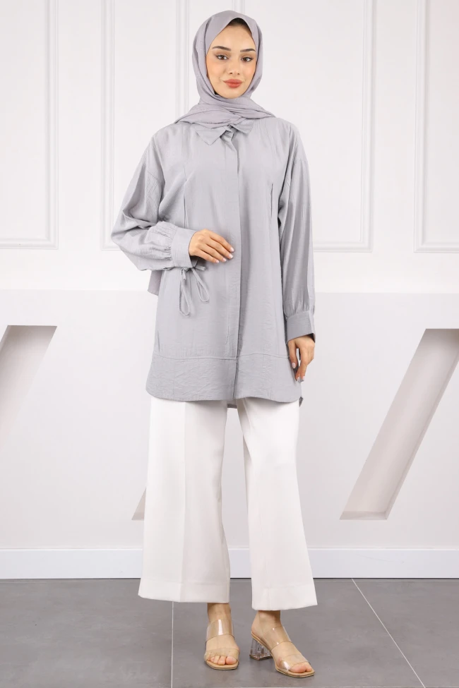 Gri Kol Bağlamalı Tunik