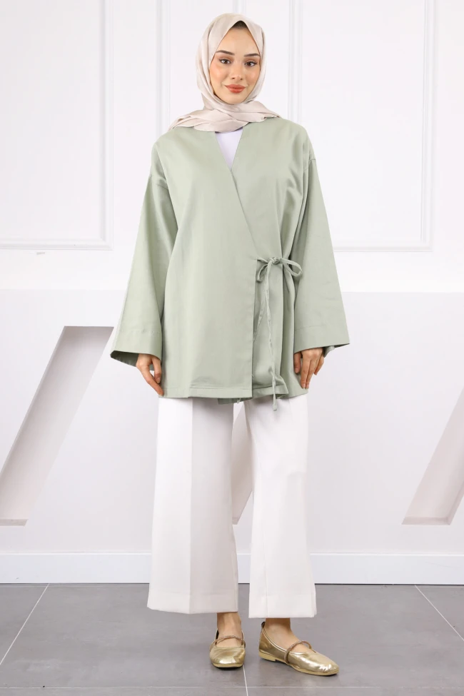 Haki Çapraz Bağlamalı Kimono