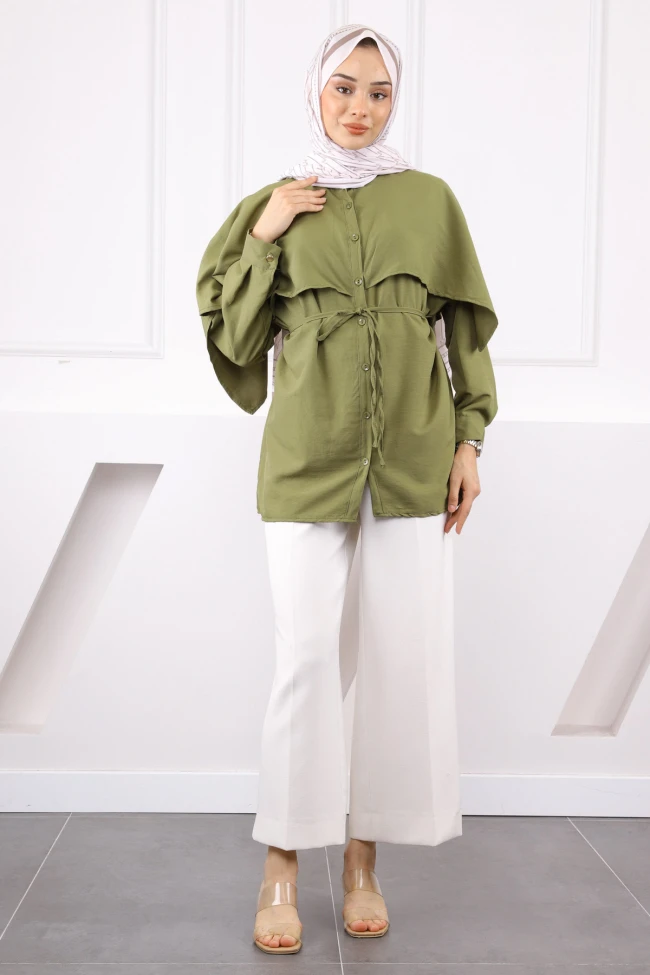 Haki Pelerin Detaylı Hakim Yaka Gömlek