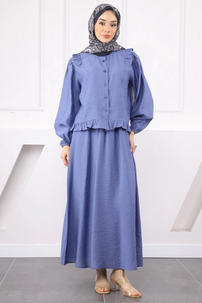 İndigo Gömlek Etekli Takım