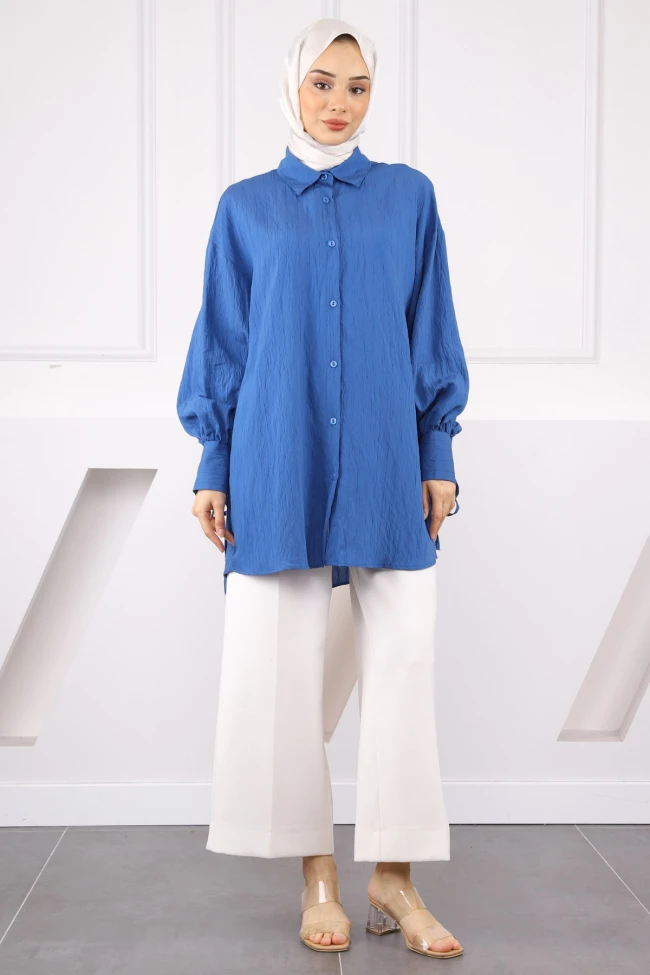 İndigo Kol Detaylı Tunik