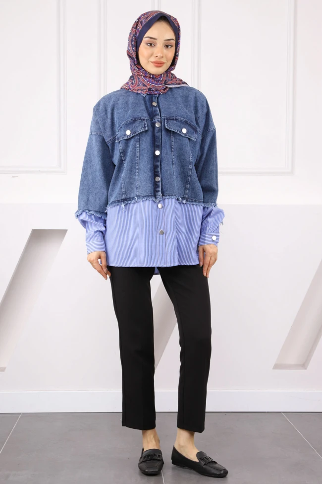 Koyu Mavi Kot Garnili Gömlek