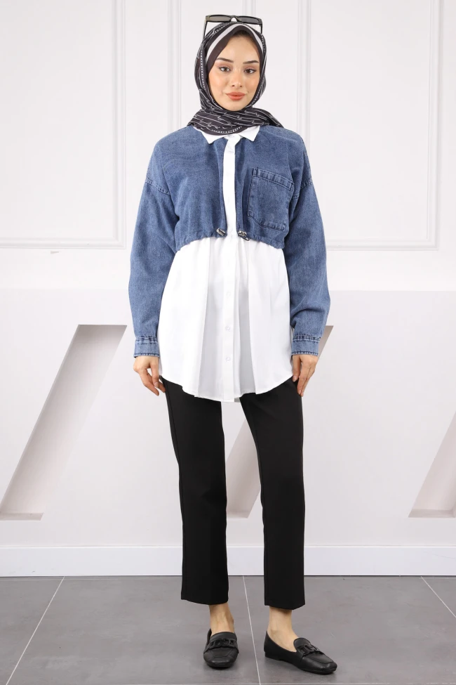 Koyu Mavi Kot Garnili Gömlek