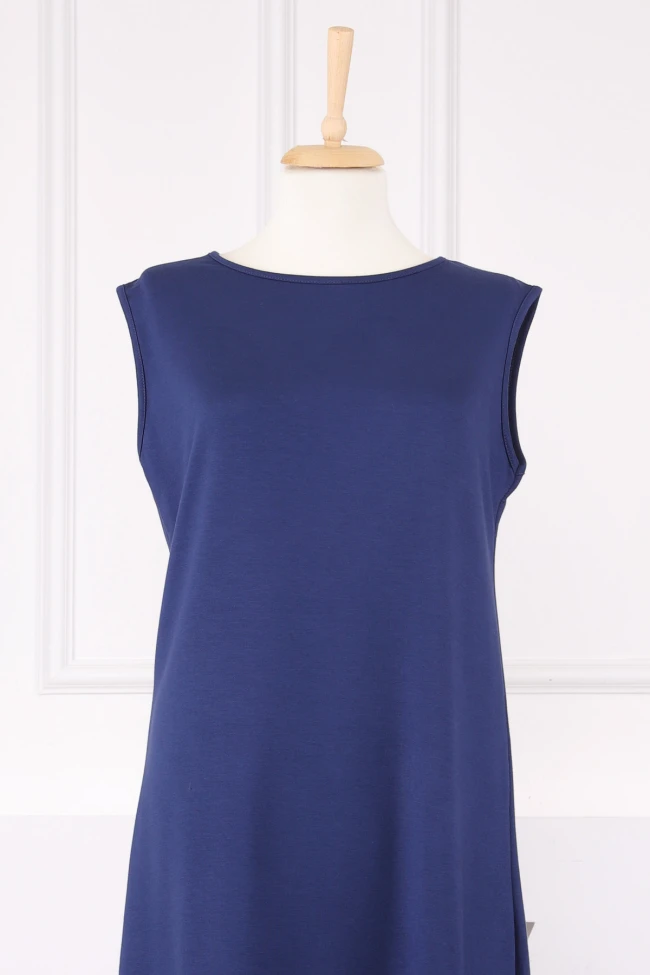 Lacivert Bisiklet Yaka Kolsuz İçlik Elbise