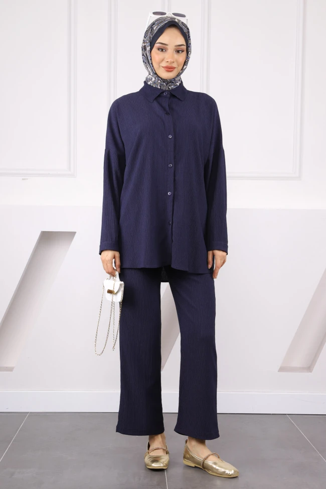 Lacivert Bürümcük Gömlek Pantolon Takım