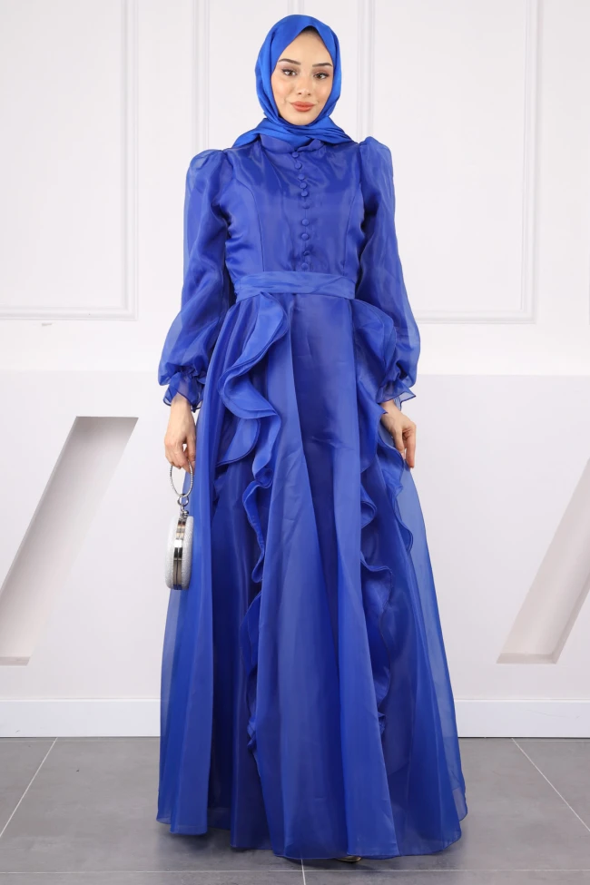 Saks Mavi Balon Kol Abiye