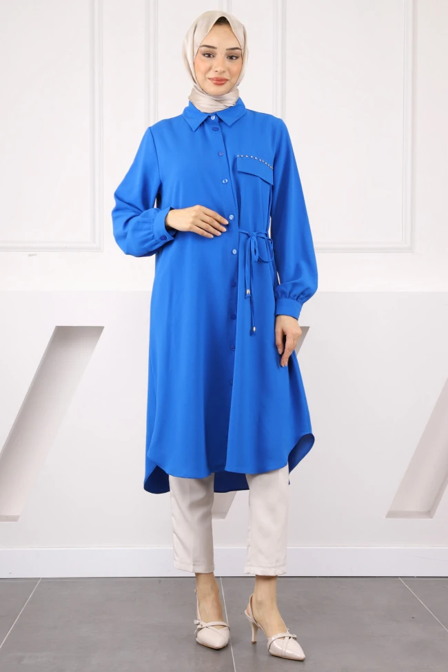 Saks Mavi Yan Bağlamalı Linda Tunik