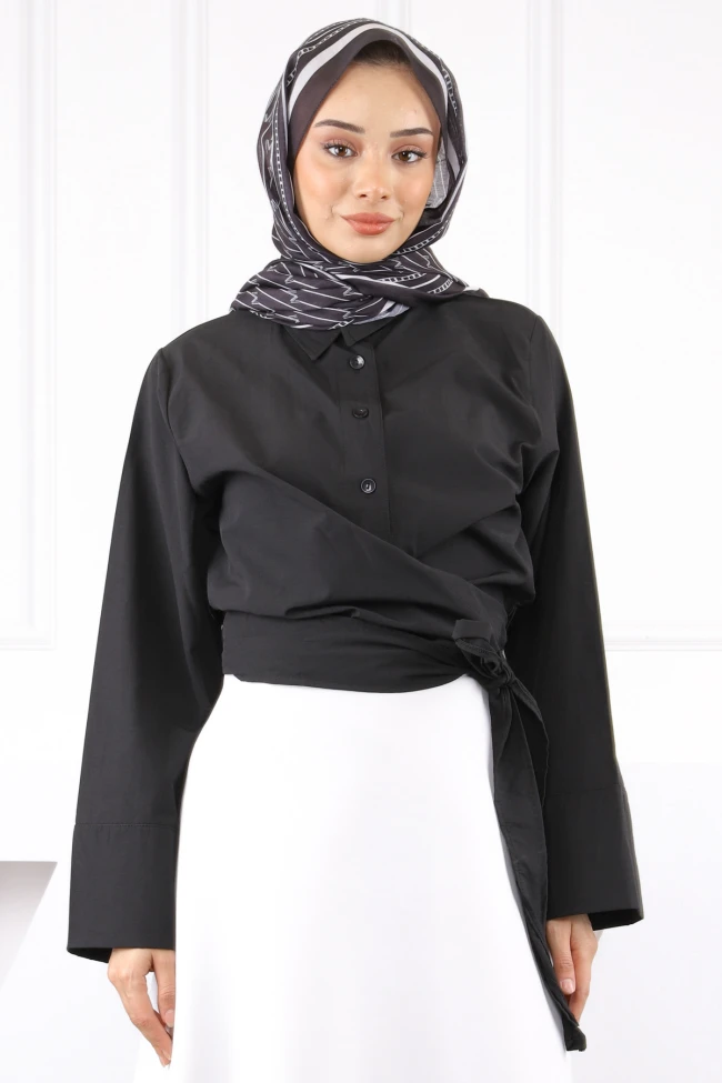 Siyah Bel Bağlamalı Gömlek