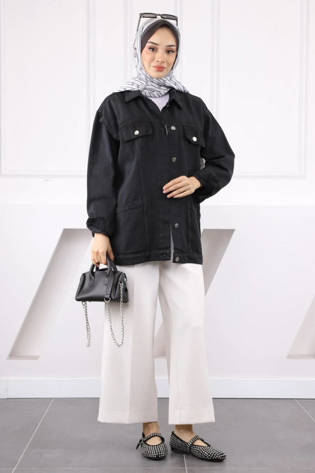 Siyah Cepli Kot Ceket