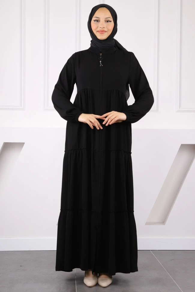 Siyah Kol Lastikli Katlı Ferace