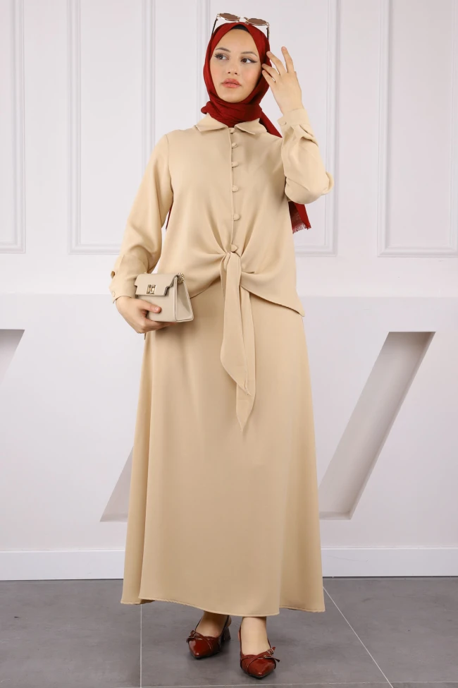 Taş Ön Bağlamalı Gömlek Etekli Takım