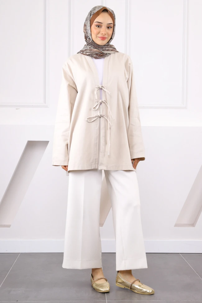 Taş Ön Bağlamalı Kimono
