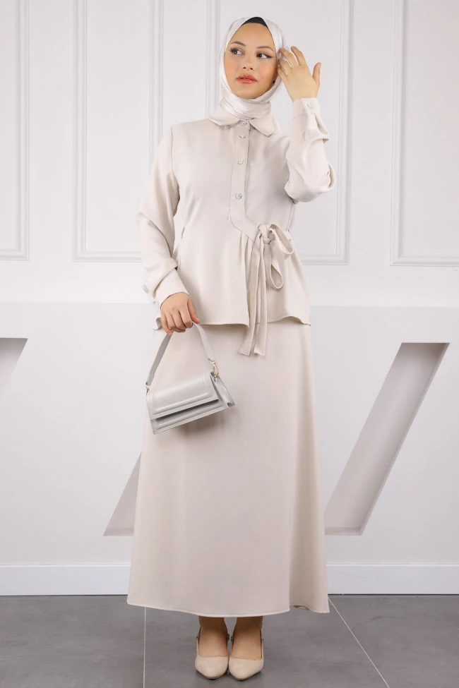 Taş Yan Bağlamalı Gömlek Etekli Takım