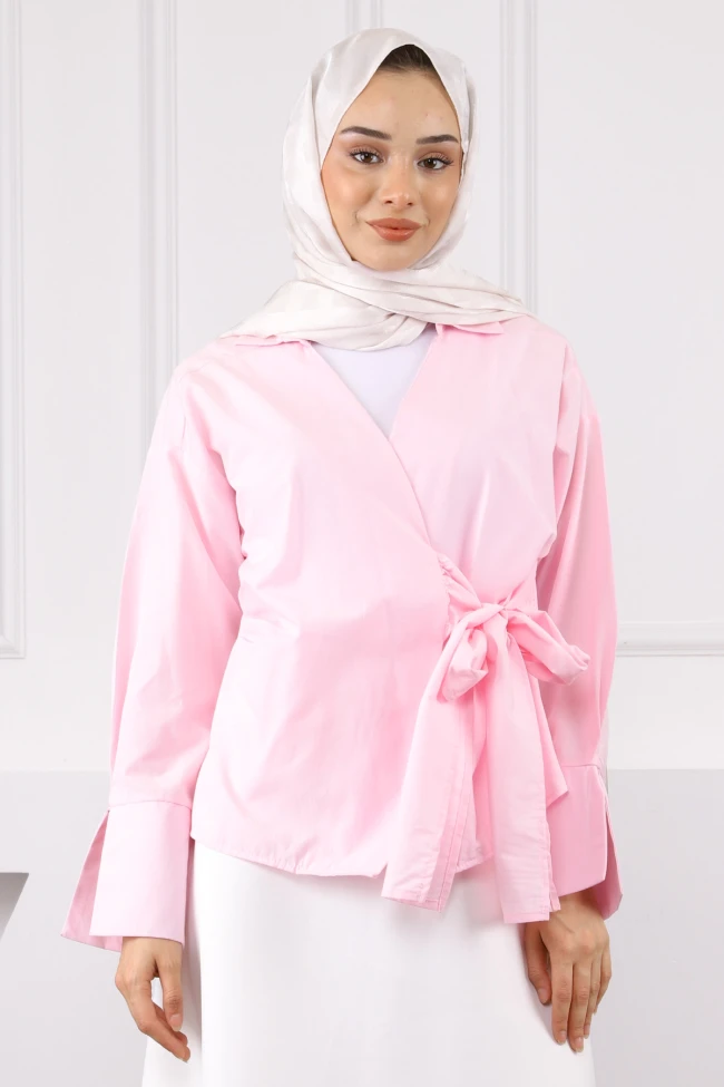 Toz Pembe Yandan Bağlamalı Gömlek