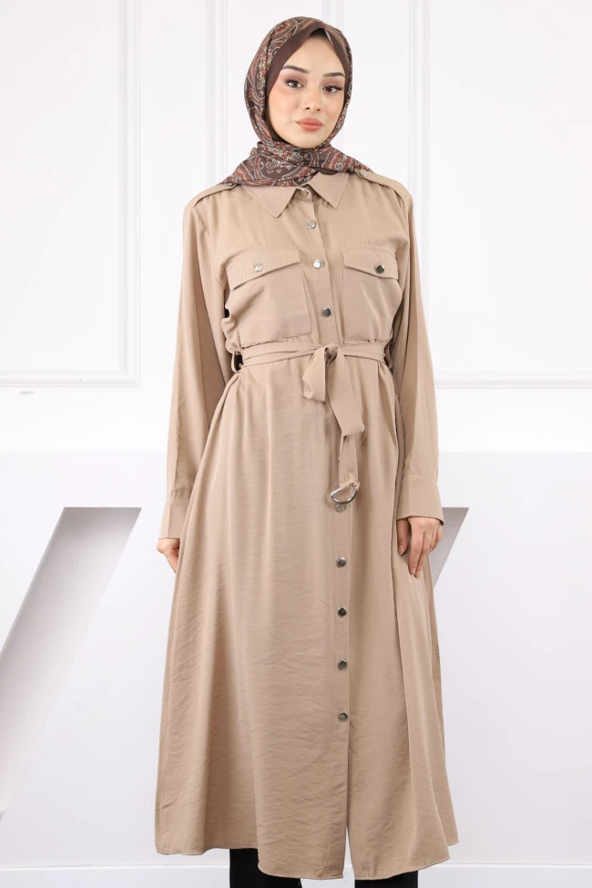 Vizon Bel Kemerli Gömlek Elbise