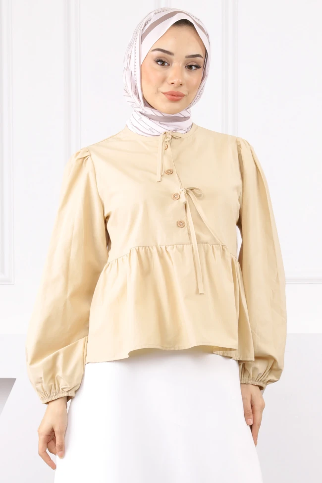 Vizon Kol Lastikli Poplin Gömlek