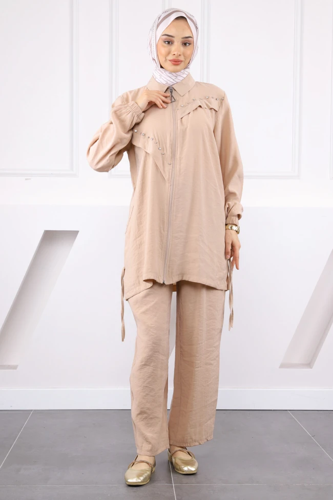 Vizon Taşlı Modal Tunik Pantolonlu Takım