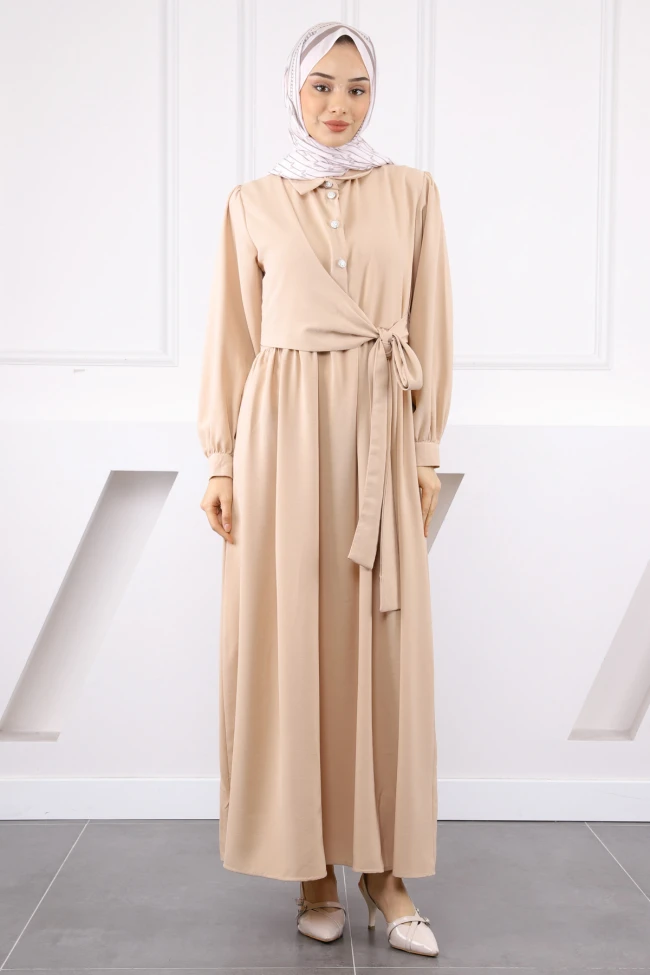 Vizon Yan Bağlamalı Linda Elbise