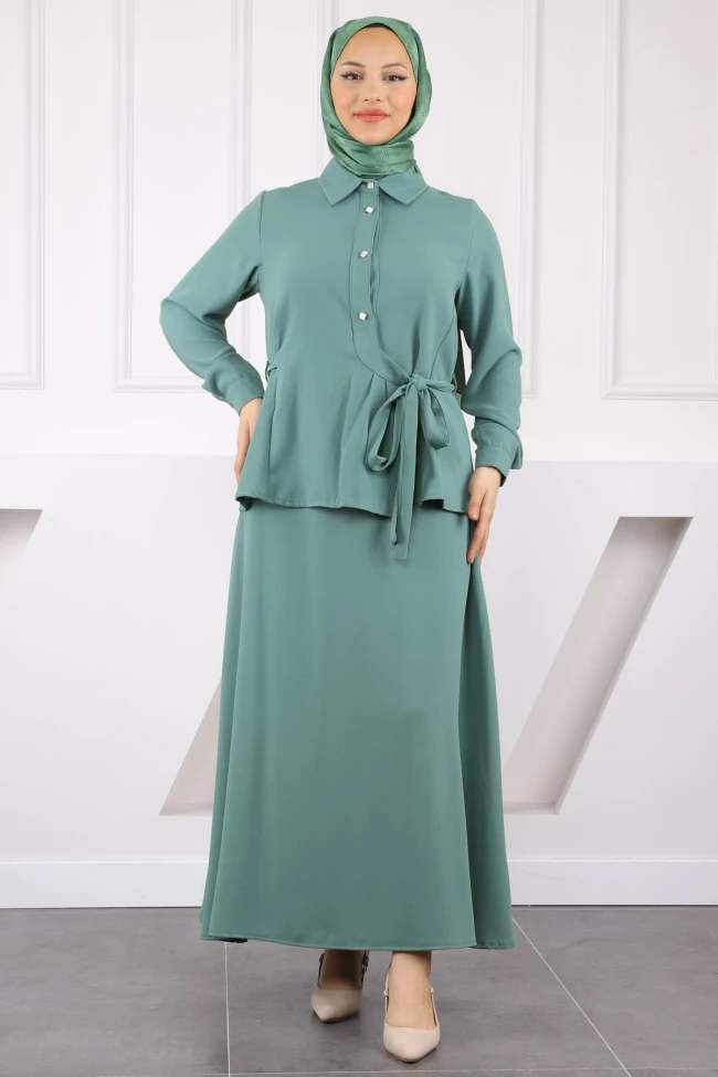 Yeşil Önü Taş Detaylı Linda Tunik