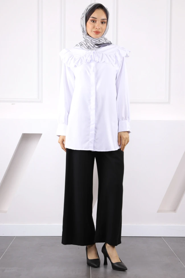 Beyaz Renk Bloklu Gömlek