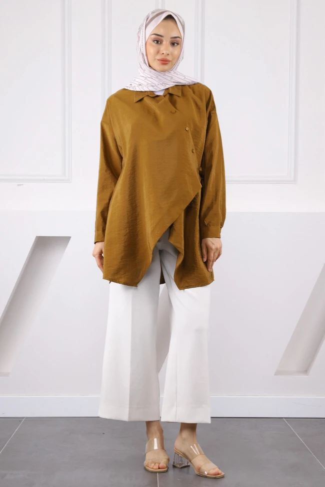 Camel Yandan Bağlamalı Modal Tunik