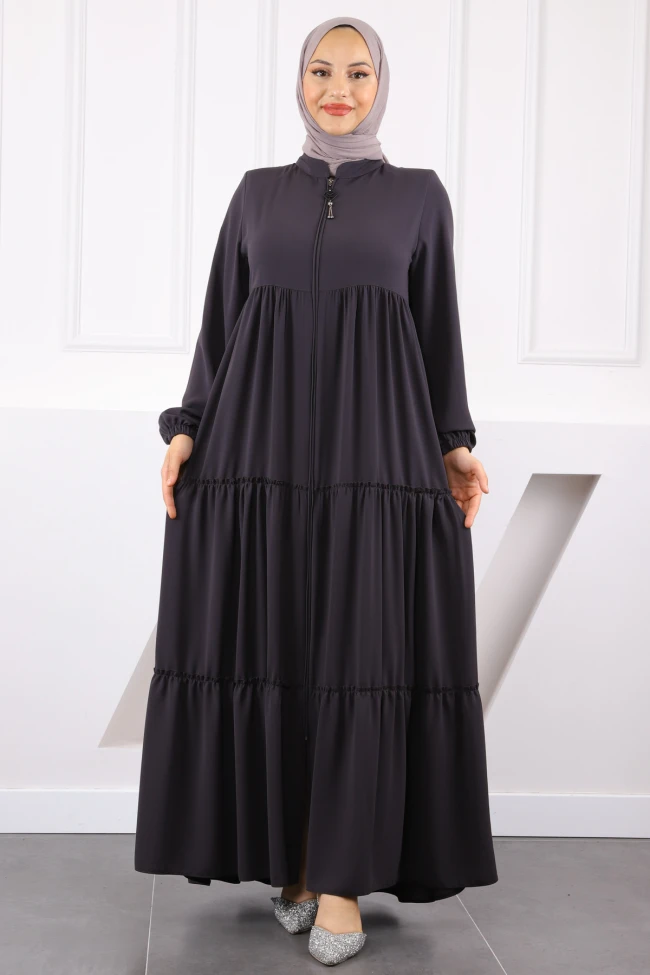 Füme Kol Lastikli Katlı Ferace