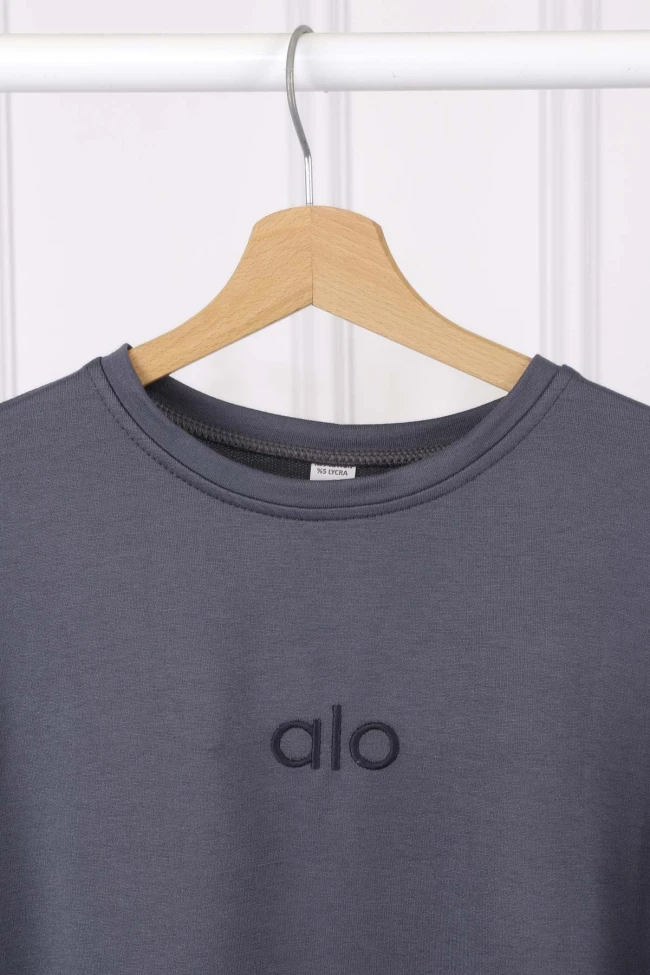 Füme Nakışlı Kısa Kol Modal T-Shirt