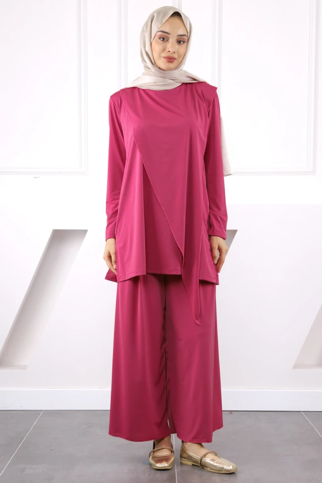 Fuşya Ön Detaylı Sandy Tunik Pantolon Takım