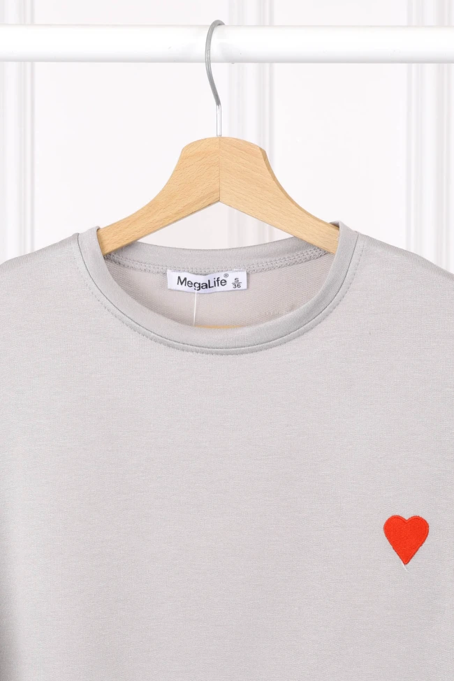 Gri Nakışlı Kısa Kol Modal T-Shirt