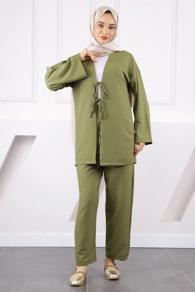 Haki Kimono Pantolonlu Modal Takım