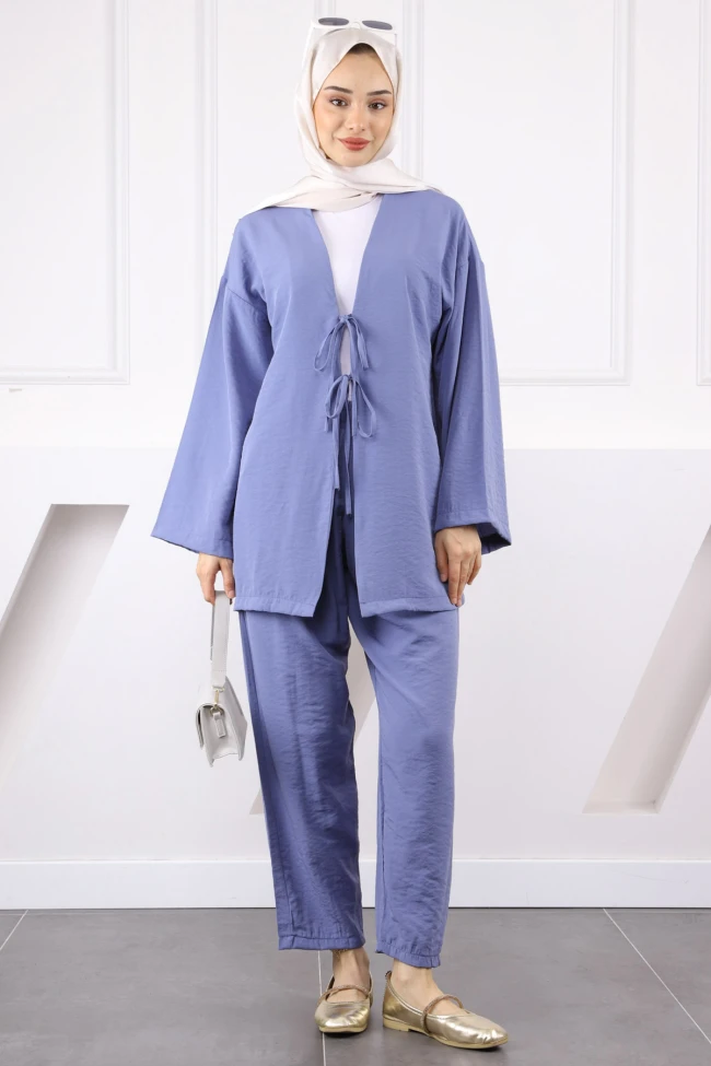 İndigo Kimono Pantolonlu Modal Takım