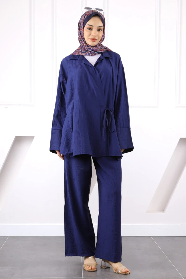 Lacivert Kimono Modal Pantolonlu Takım